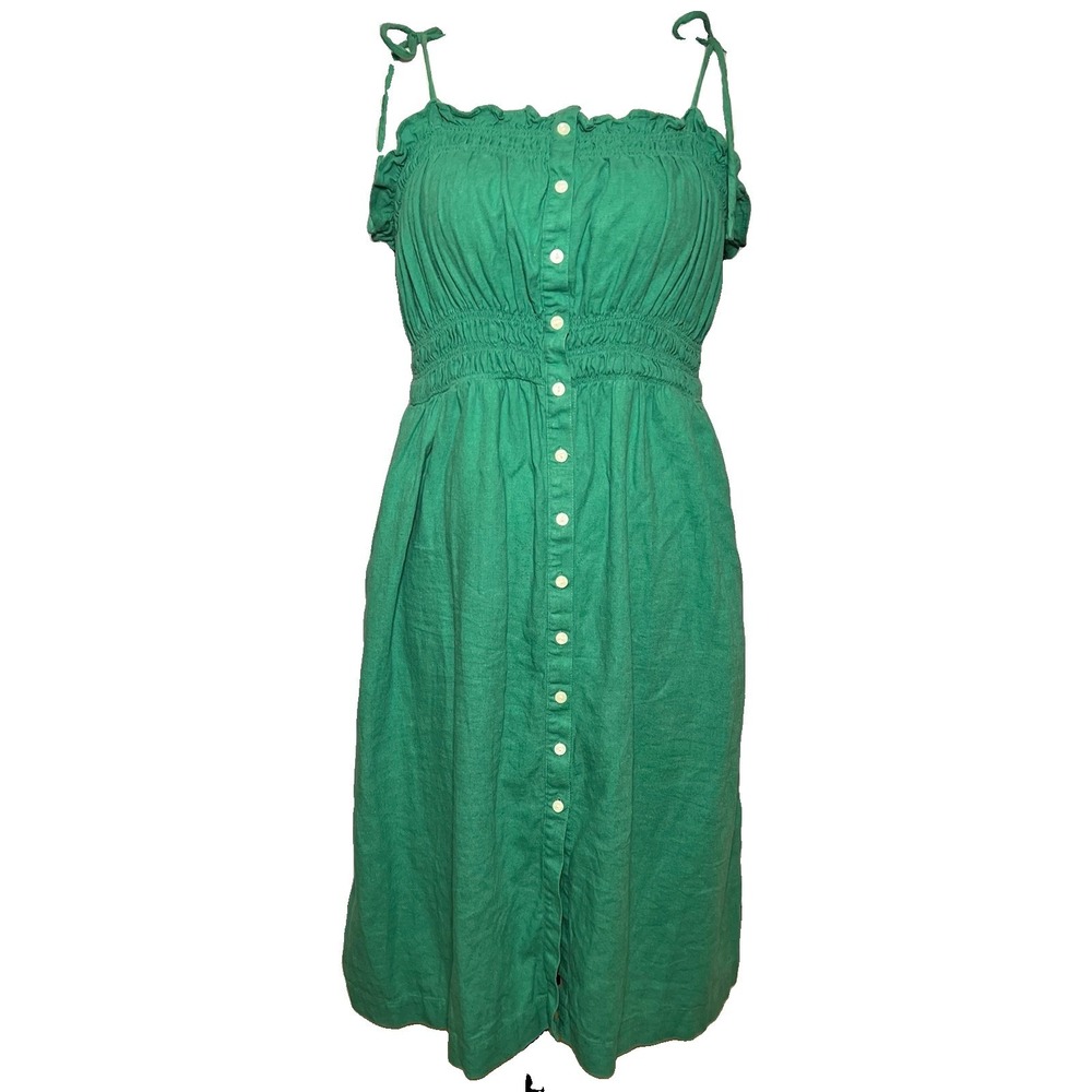 Universal Thread Kelly Green Cottage Dress XXL‎ Smocked Tie Straps Linen Coastal